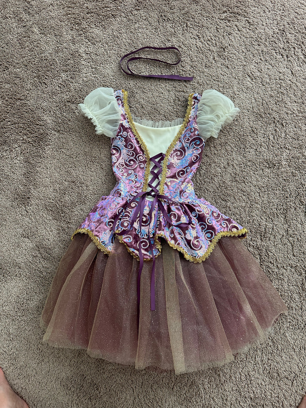 Sequined purple velvet peasant