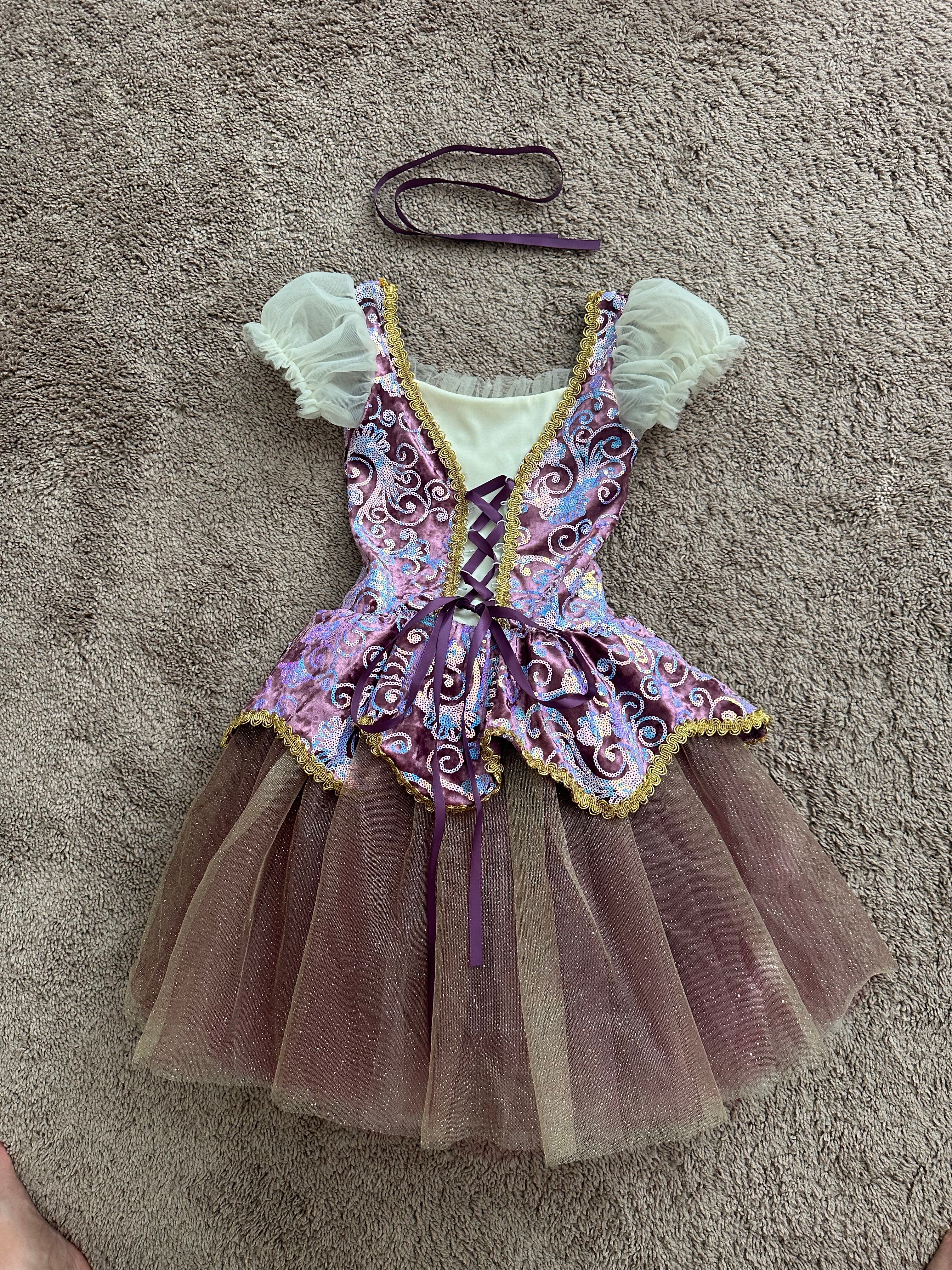 Sequined purple velvet peasant