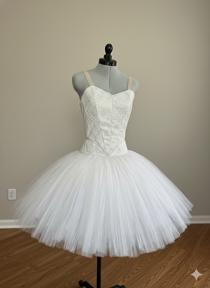 Cream and silver bell style tutu and bodice