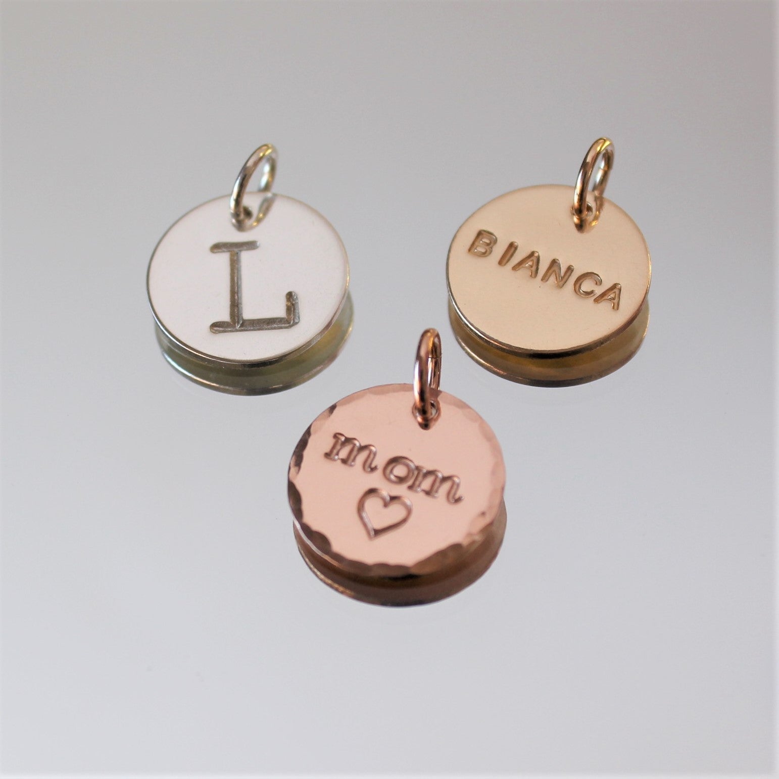 Large initial charm/small name charm - 1/2" (12.7mm) 20 ga