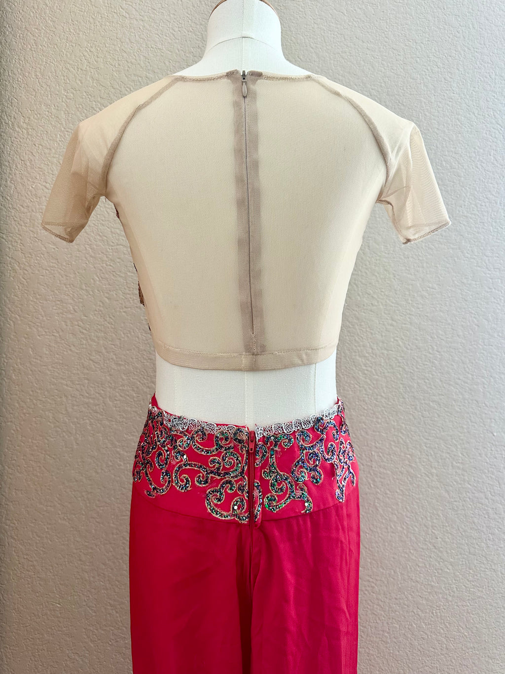 Handmade Nutcracker Arabian Ballet Costume Rental – Red Georgette Pants & Illusion Mesh Top Size Adult XS