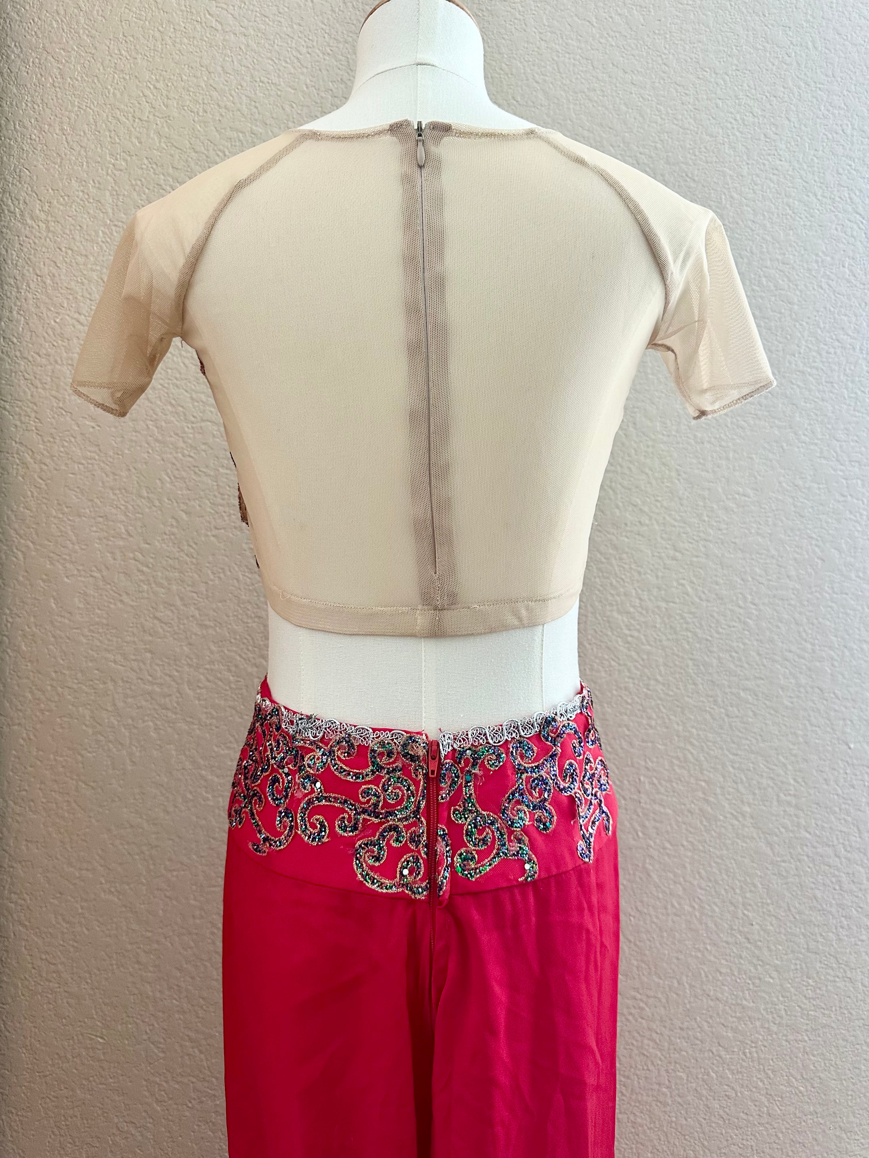 Handmade Nutcracker Arabian Ballet Costume Rental – Red Georgette Pants & Illusion Mesh Top Size Adult XS
