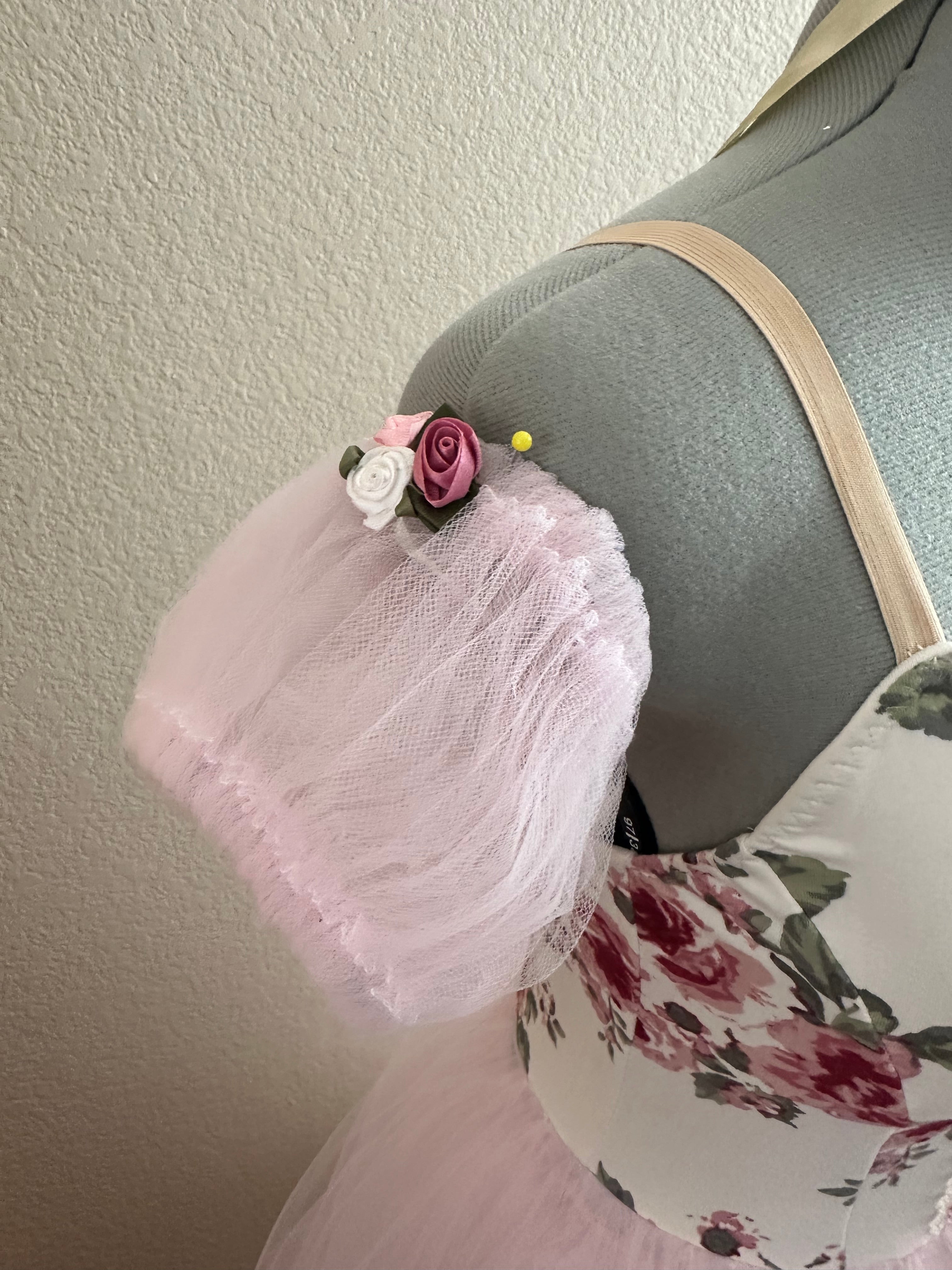 Romantic peasant style tutu - handmade stretch tutu - Light pink/white with roses