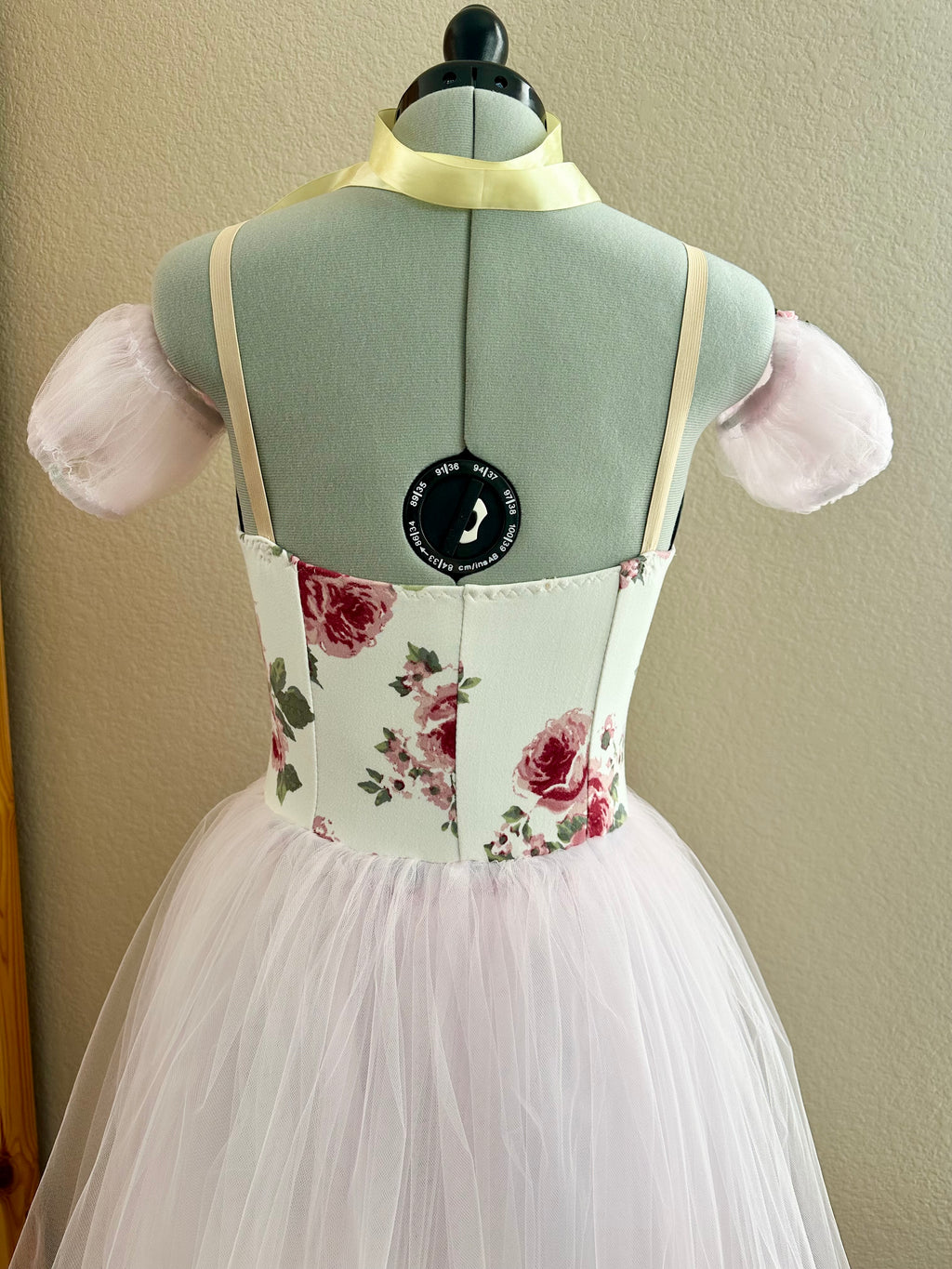 Romantic peasant style tutu - handmade stretch tutu - Light pink/white with roses
