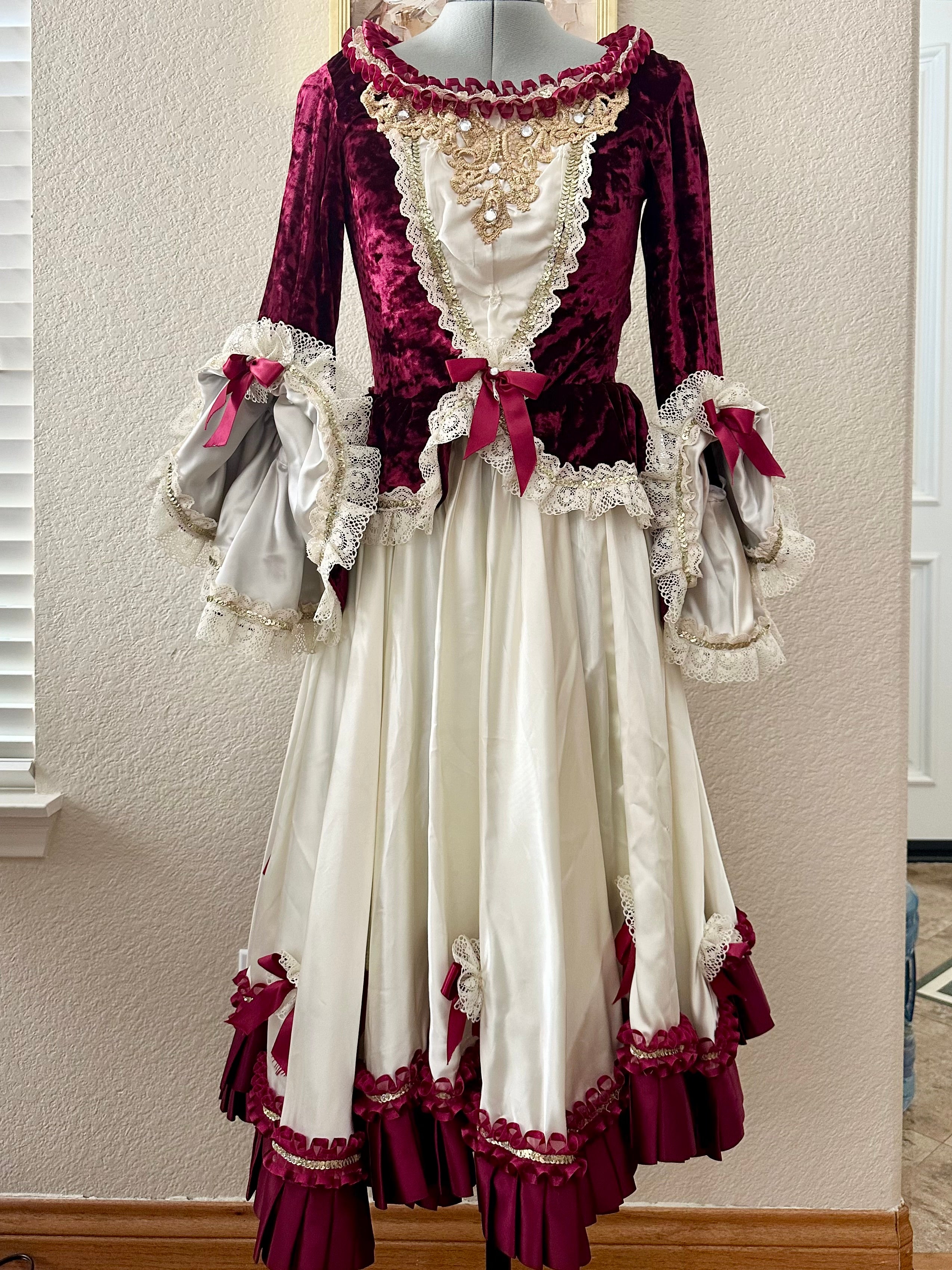 Burgundy and Cream Stage Costume Dress Adult XS/S