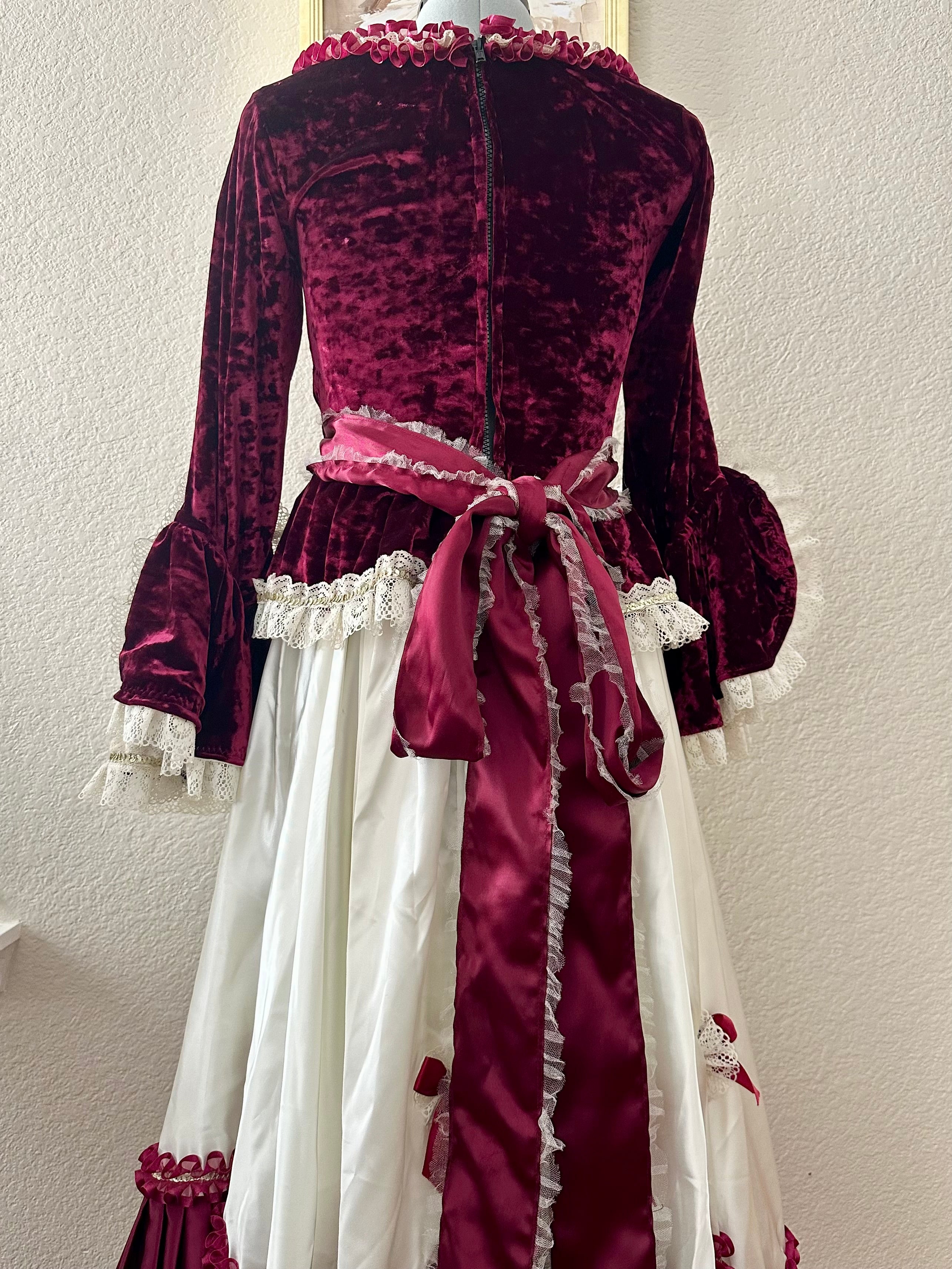 Burgundy and Cream Stage Costume Dress Adult XS/S