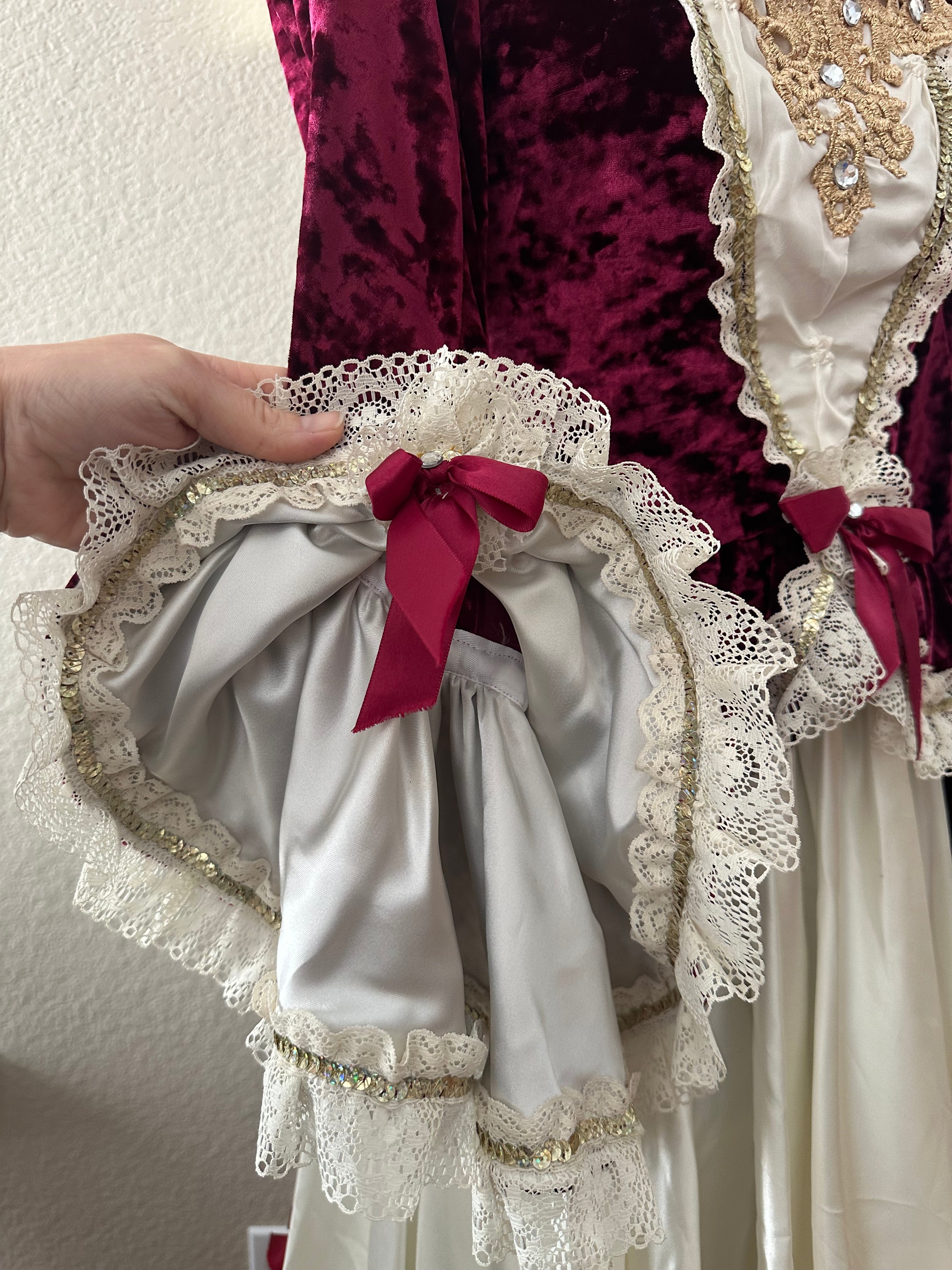 Burgundy and Cream Stage Costume Dress Adult XS/S