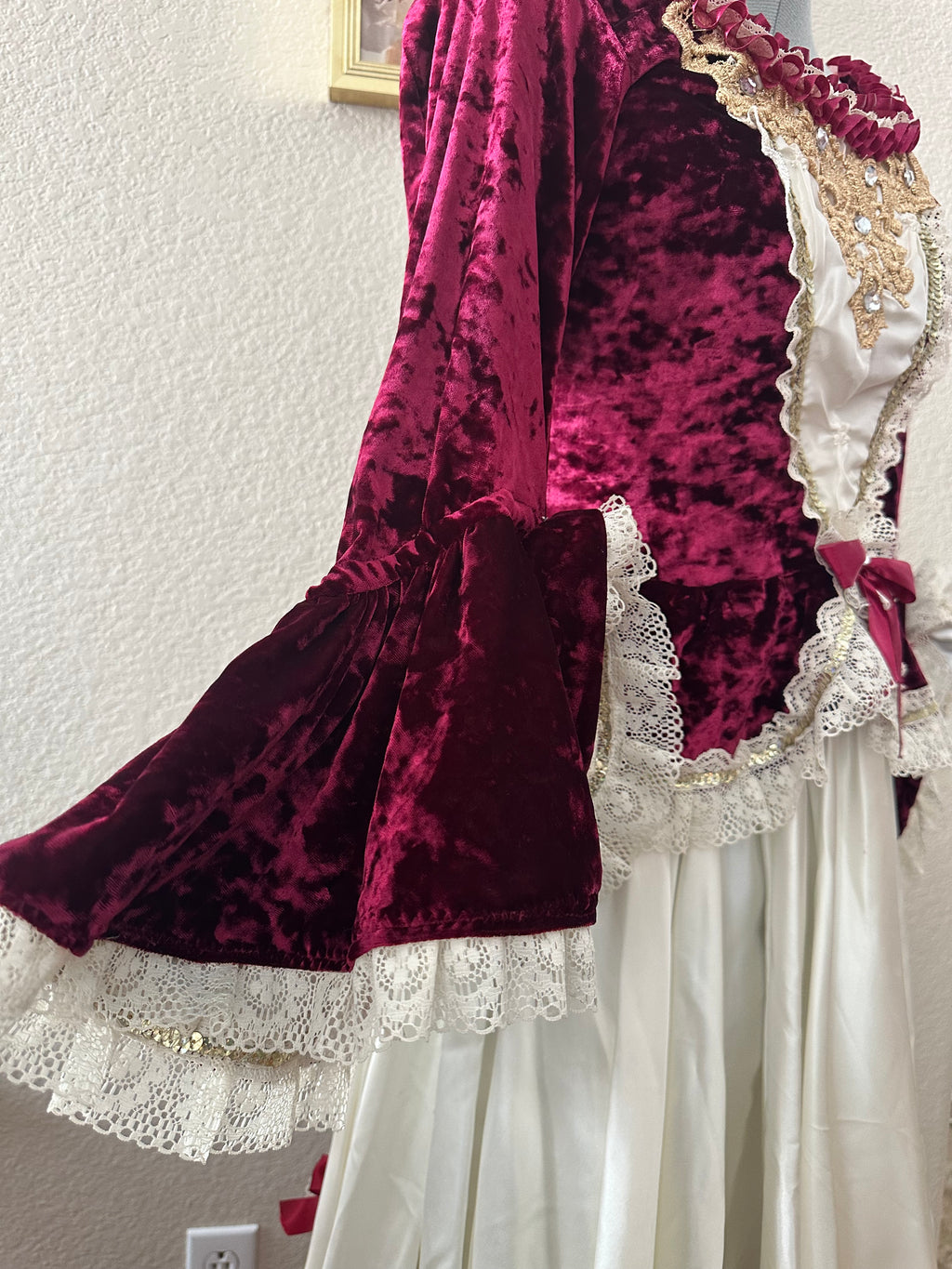Burgundy and Cream Stage Costume Dress Adult XS/S