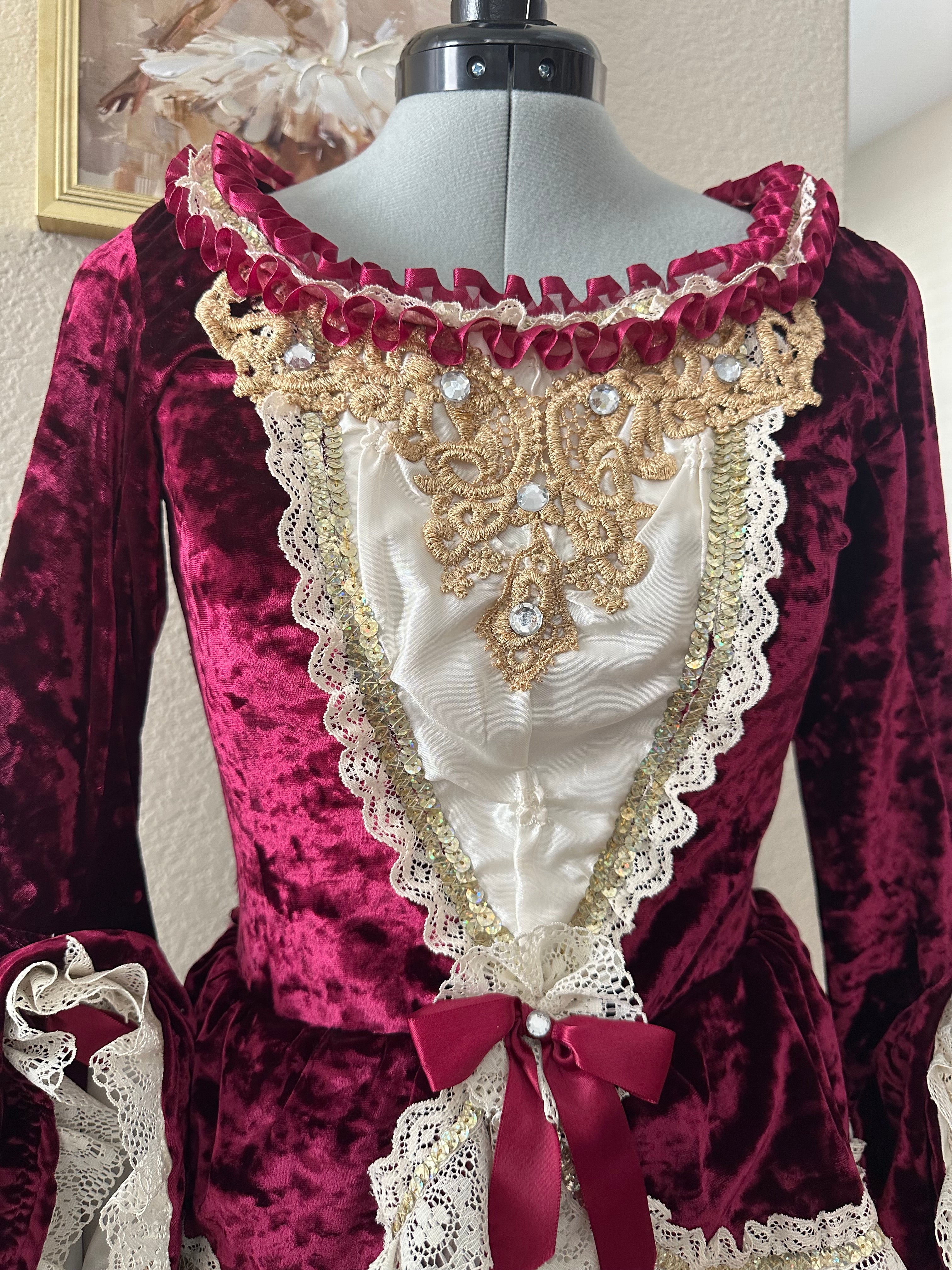 Burgundy and Cream Stage Costume Dress Adult XS/S