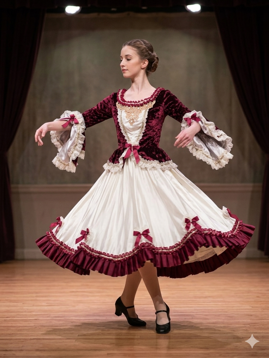 Burgundy and Cream Stage Costume Dress Adult XS/S